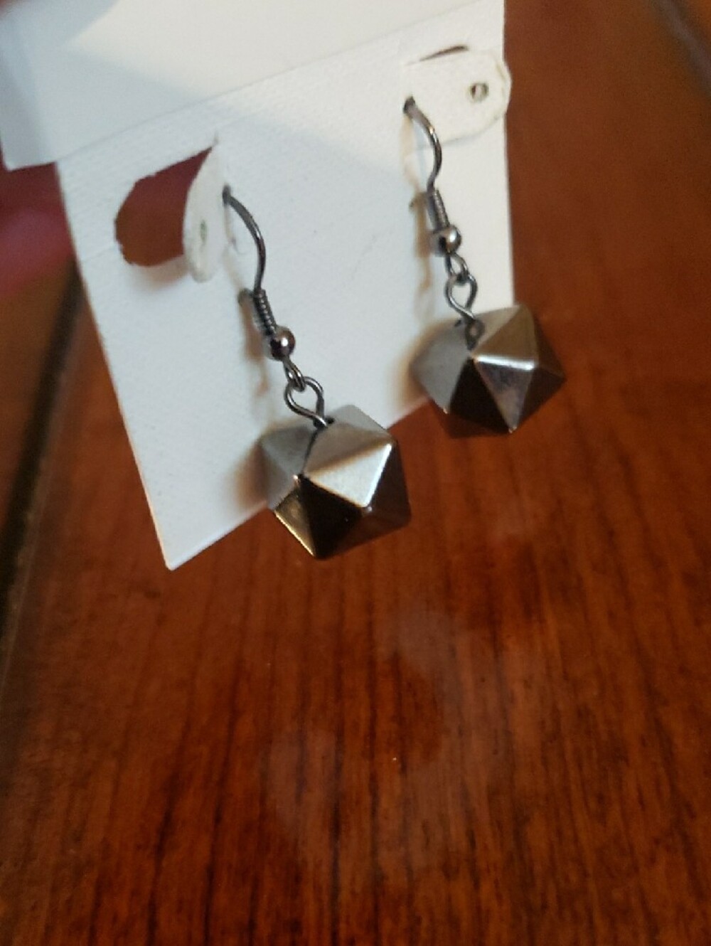 Gunmetal Tone Facet Geometrical Beaded Drop Earrings - 1 1/4" Drop
